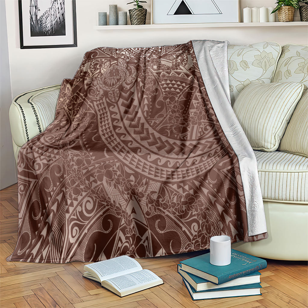 Hawaiian Turtles and Leis Blanket Tribal Kakau Pattern Mocha Mousse Color LT03 Mocha Mousse - Polynesian Pride