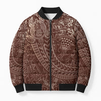 Hawaiian Turtles and Leis Bomber Puffer Jacket Tribal Kakau Pattern Mocha Mousse Color LT03 Unisex Mocha Mousse - Polynesian Pride