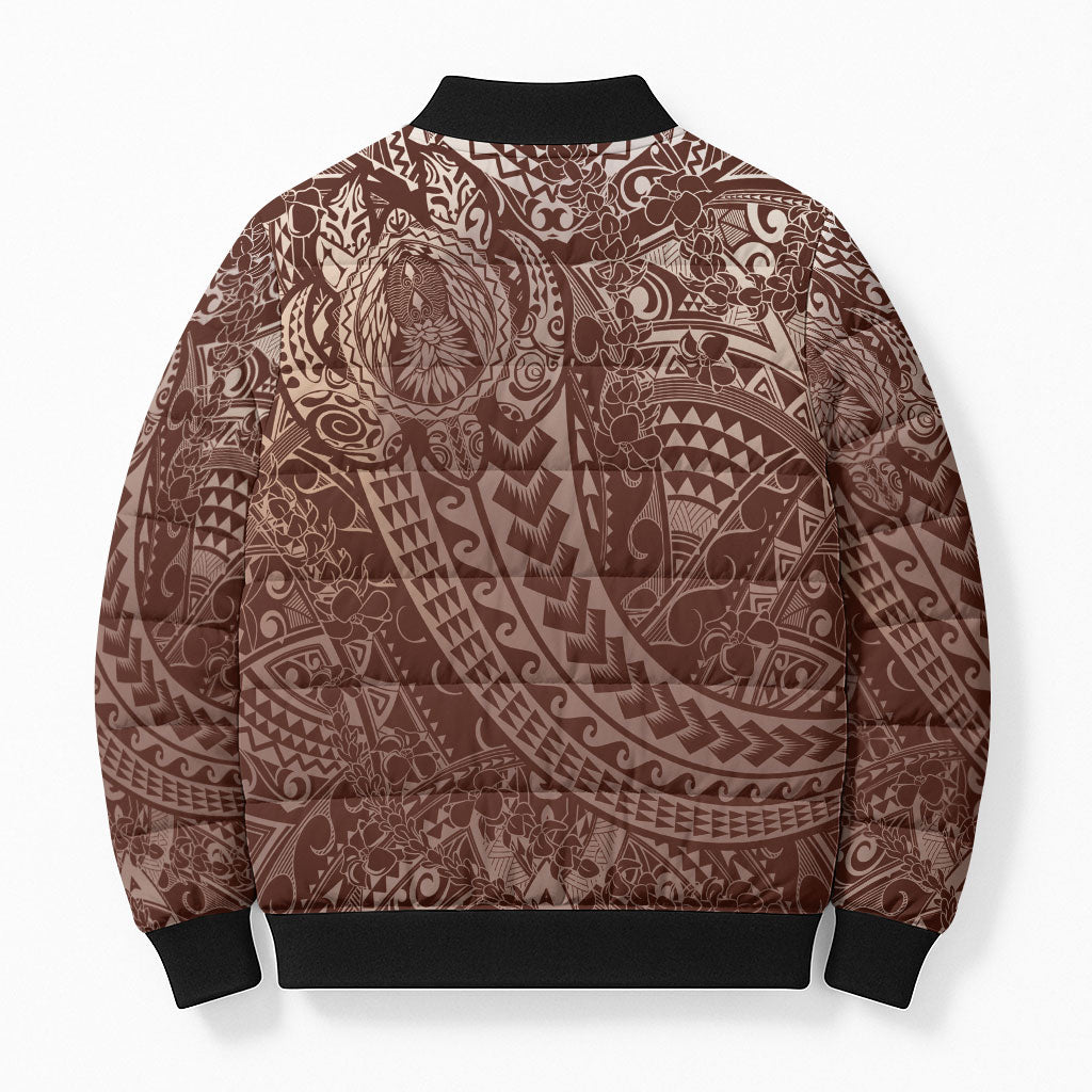 Hawaiian Turtles and Leis Bomber Puffer Jacket Tribal Kakau Pattern Mocha Mousse Color LT03 - Polynesian Pride
