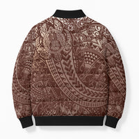 Hawaiian Turtles and Leis Bomber Puffer Jacket Tribal Kakau Pattern Mocha Mousse Color LT03 - Polynesian Pride
