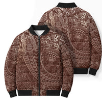 Hawaiian Turtles and Leis Bomber Puffer Jacket Tribal Kakau Pattern Mocha Mousse Color LT03 - Polynesian Pride