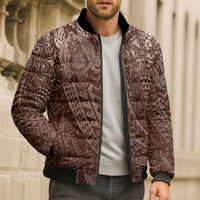Hawaiian Turtles and Leis Bomber Puffer Jacket Tribal Kakau Pattern Mocha Mousse Color LT03 - Polynesian Pride