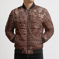Hawaiian Turtles and Leis Bomber Puffer Jacket Tribal Kakau Pattern Mocha Mousse Color LT03 - Polynesian Pride