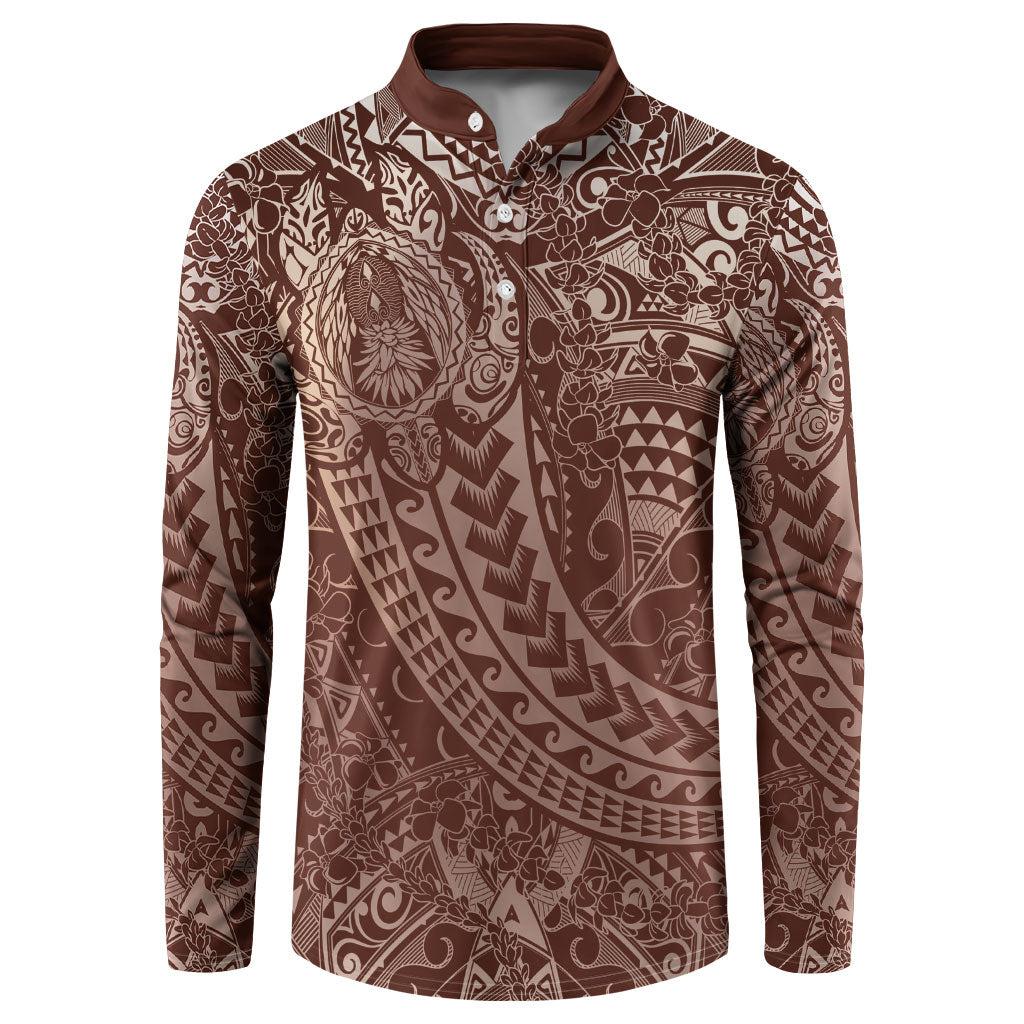 Hawaiian Turtles and Leis Button Sweatshirt Tribal Kakau Pattern Mocha Mousse Color LT03 Mocha Mousse - Polynesian Pride