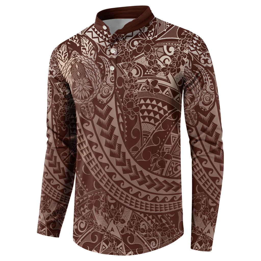 Hawaiian Turtles and Leis Button Sweatshirt Tribal Kakau Pattern Mocha Mousse Color LT03 - Polynesian Pride