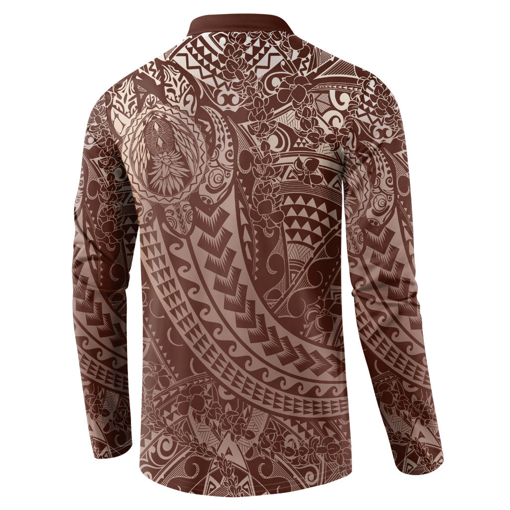 Hawaiian Turtles and Leis Button Sweatshirt Tribal Kakau Pattern Mocha Mousse Color LT03 - Polynesian Pride