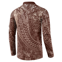 Hawaiian Turtles and Leis Button Sweatshirt Tribal Kakau Pattern Mocha Mousse Color LT03 - Polynesian Pride
