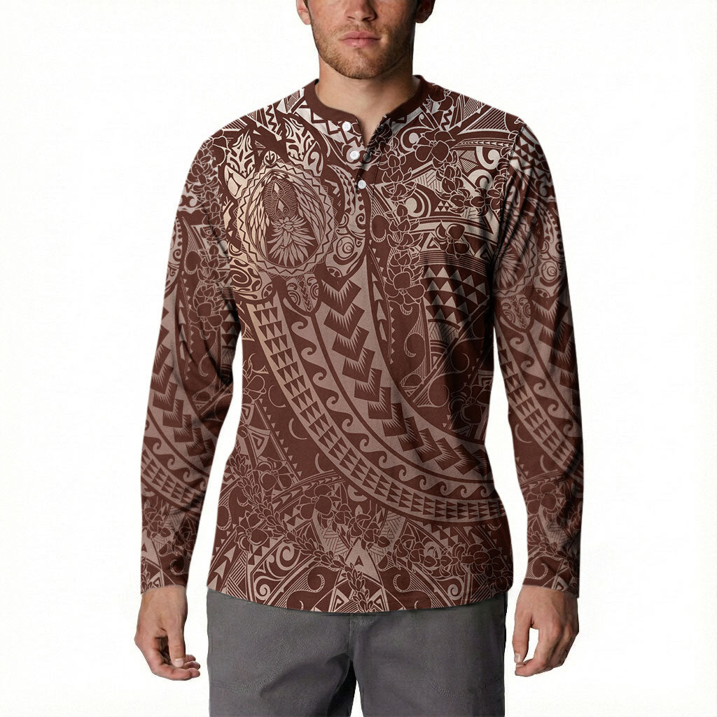 Hawaiian Turtles and Leis Button Sweatshirt Tribal Kakau Pattern Mocha Mousse Color LT03 - Polynesian Pride