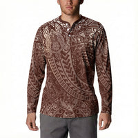 Hawaiian Turtles and Leis Button Sweatshirt Tribal Kakau Pattern Mocha Mousse Color LT03 - Polynesian Pride