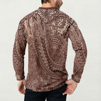 Hawaiian Turtles and Leis Button Sweatshirt Tribal Kakau Pattern Mocha Mousse Color LT03 - Polynesian Pride