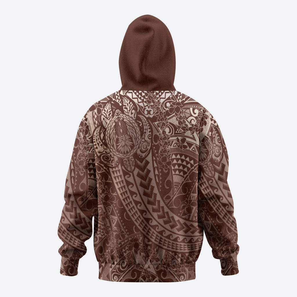 Hawaiian Turtles and Leis Hoodie Tribal Kakau Pattern Mocha Mousse Color LT03 - Polynesian Pride