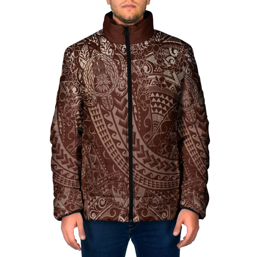 Hawaiian Turtles and Leis Padded Jacket Tribal Kakau Pattern Mocha Mousse Color LT03 Men Mocha Mousse - Polynesian Pride