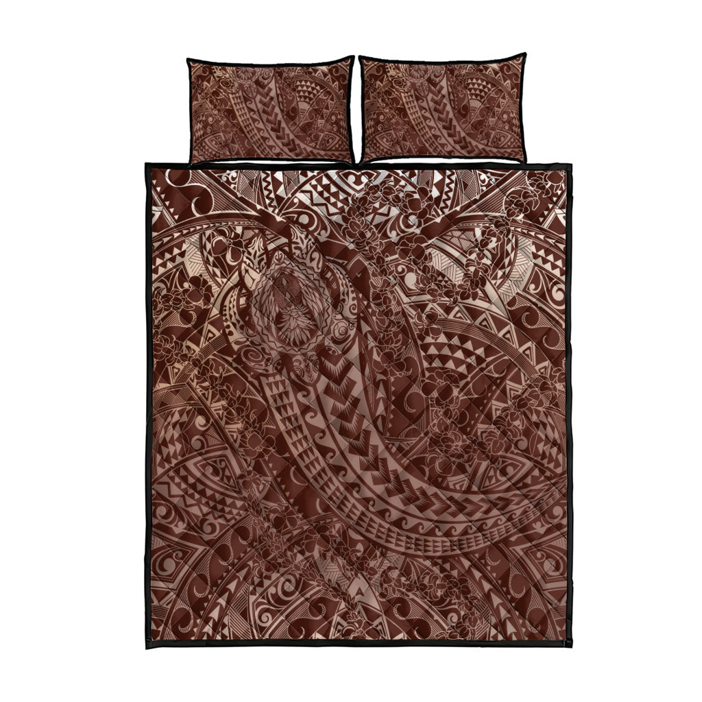 Hawaiian Turtles and Leis Quilt Bed Set Tribal Kakau Pattern Mocha Mousse Color LT03 - Polynesian Pride