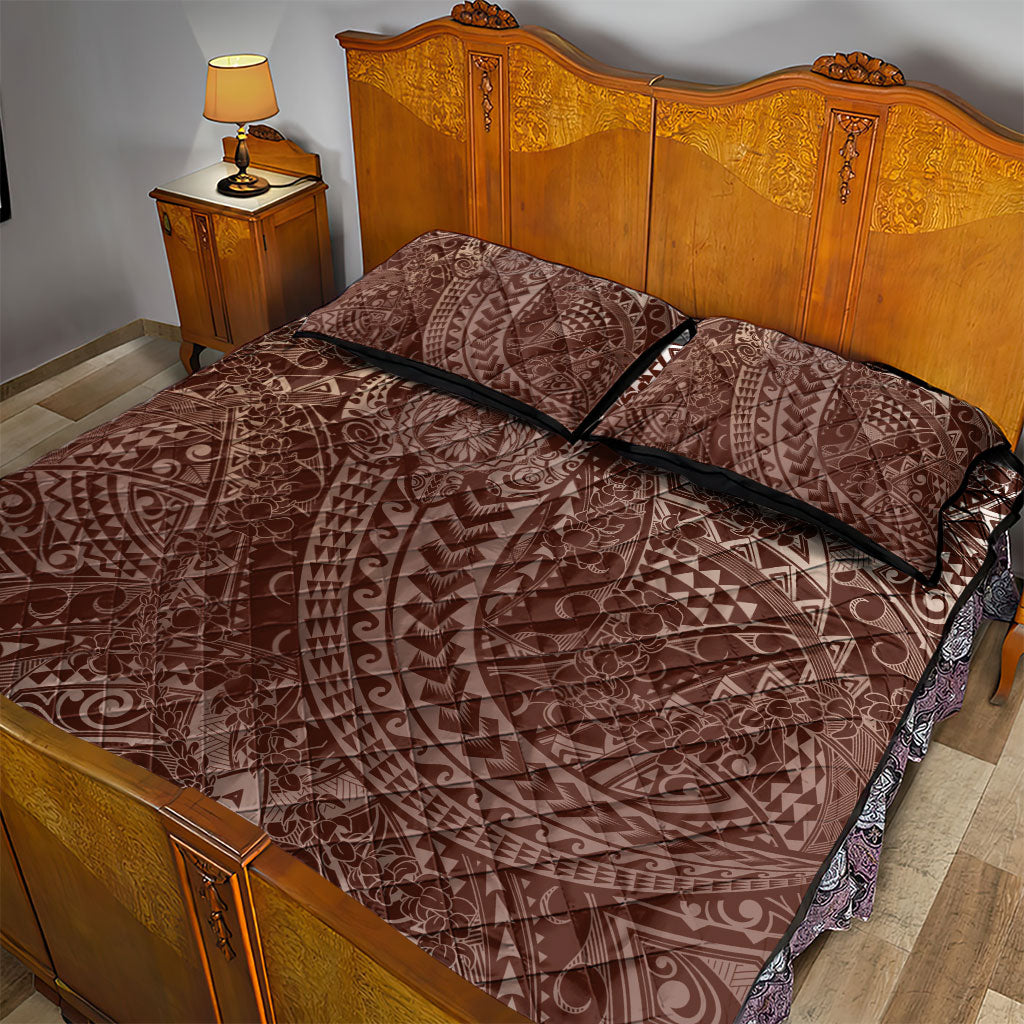 Hawaiian Turtles and Leis Quilt Bed Set Tribal Kakau Pattern Mocha Mousse Color LT03 - Polynesian Pride