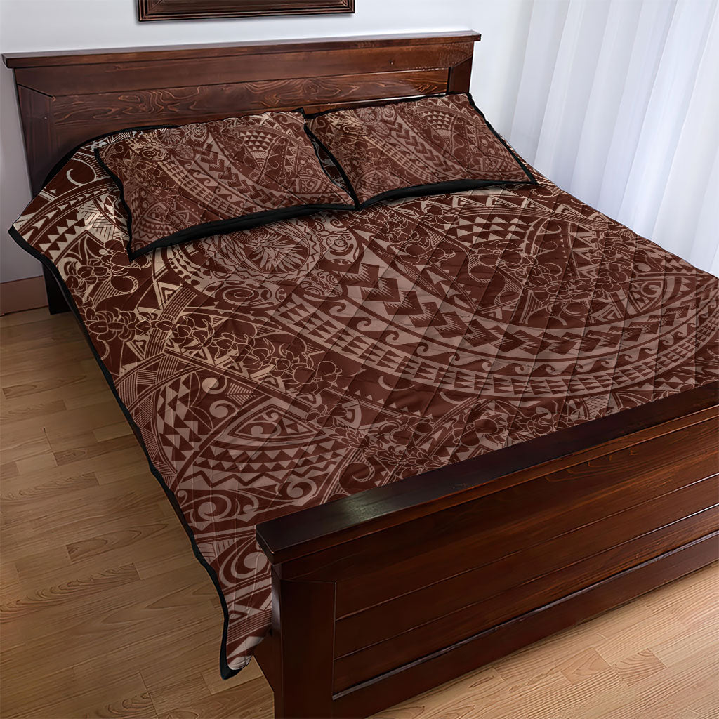 Hawaiian Turtles and Leis Quilt Bed Set Tribal Kakau Pattern Mocha Mousse Color LT03 - Polynesian Pride