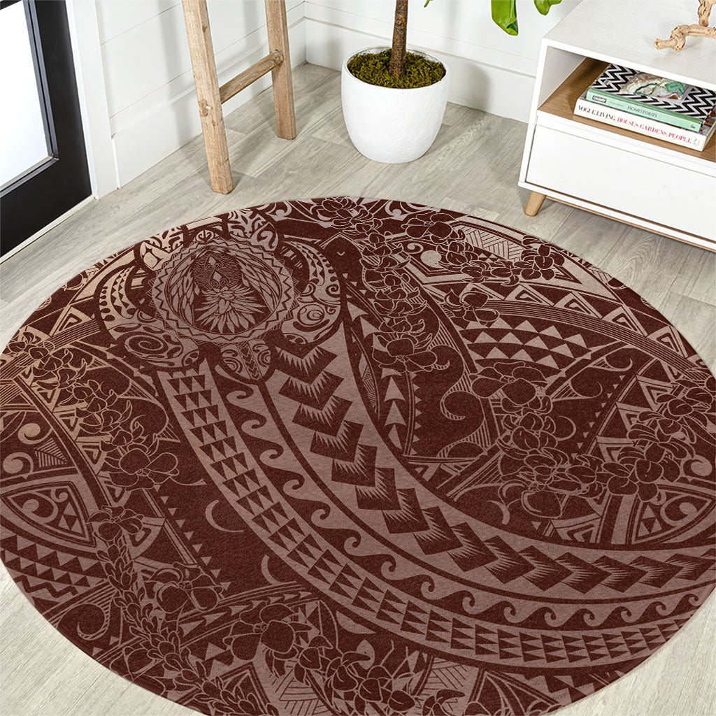 Hawaiian Turtles and Leis Round Carpet Tribal Kakau Pattern Mocha Mousse Color LT03 Mocha Mousse - Polynesian Pride