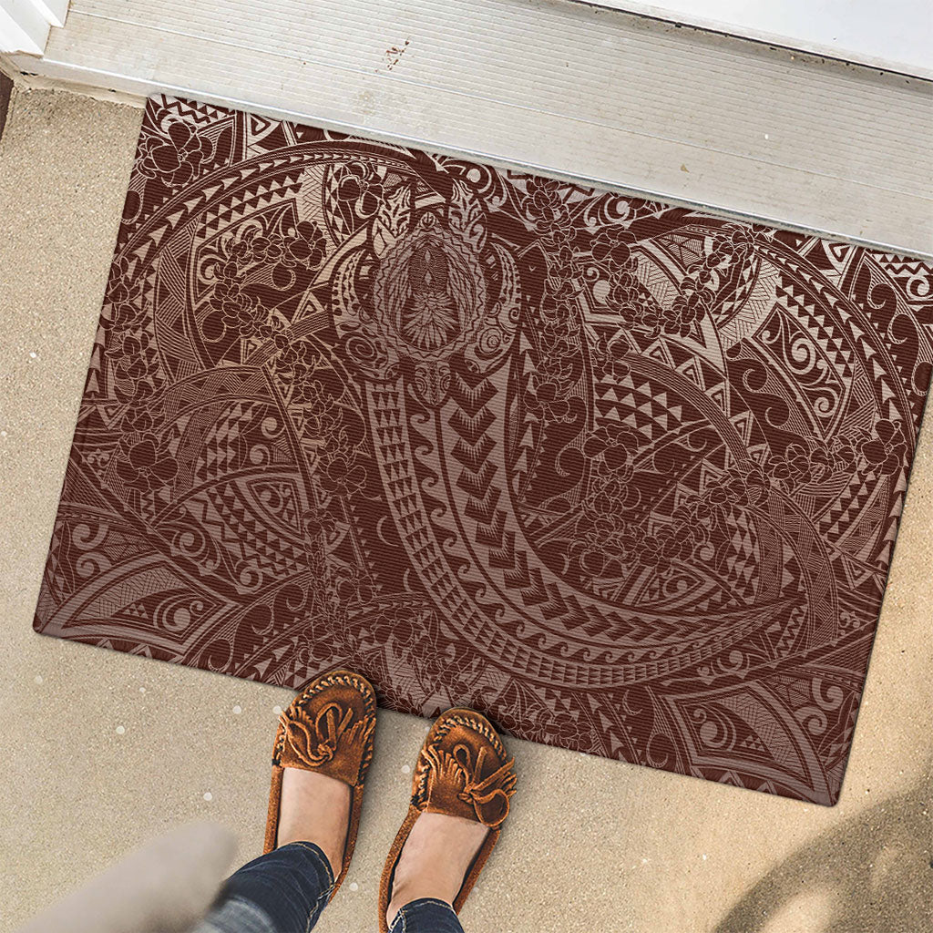 Hawaiian Turtles and Leis Rubber Doormat Tribal Kakau Pattern Mocha Mousse Color LT03 - Polynesian Pride
