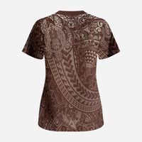 Hawaiian Turtles and Leis Scrub Top Tribal Kakau Pattern Mocha Mousse Color LT03 - Polynesian Pride