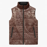 Hawaiian Turtles and Leis Sleeveless Puffer Jacket Tribal Kakau Pattern Mocha Mousse Color LT03 Unisex Mocha Mousse - Polynesian Pride