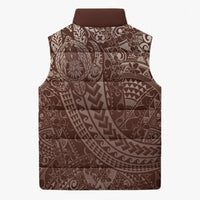 Hawaiian Turtles and Leis Sleeveless Puffer Jacket Tribal Kakau Pattern Mocha Mousse Color LT03 - Polynesian Pride
