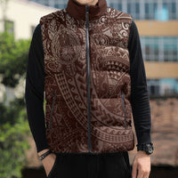 Hawaiian Turtles and Leis Sleeveless Puffer Jacket Tribal Kakau Pattern Mocha Mousse Color LT03 - Polynesian Pride