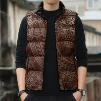Hawaiian Turtles and Leis Sleeveless Puffer Jacket Tribal Kakau Pattern Mocha Mousse Color LT03 - Polynesian Pride