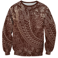 Hawaiian Turtles and Leis Sweatshirt Tribal Kakau Pattern Mocha Mousse Color LT03 Unisex Mocha Mousse - Polynesian Pride