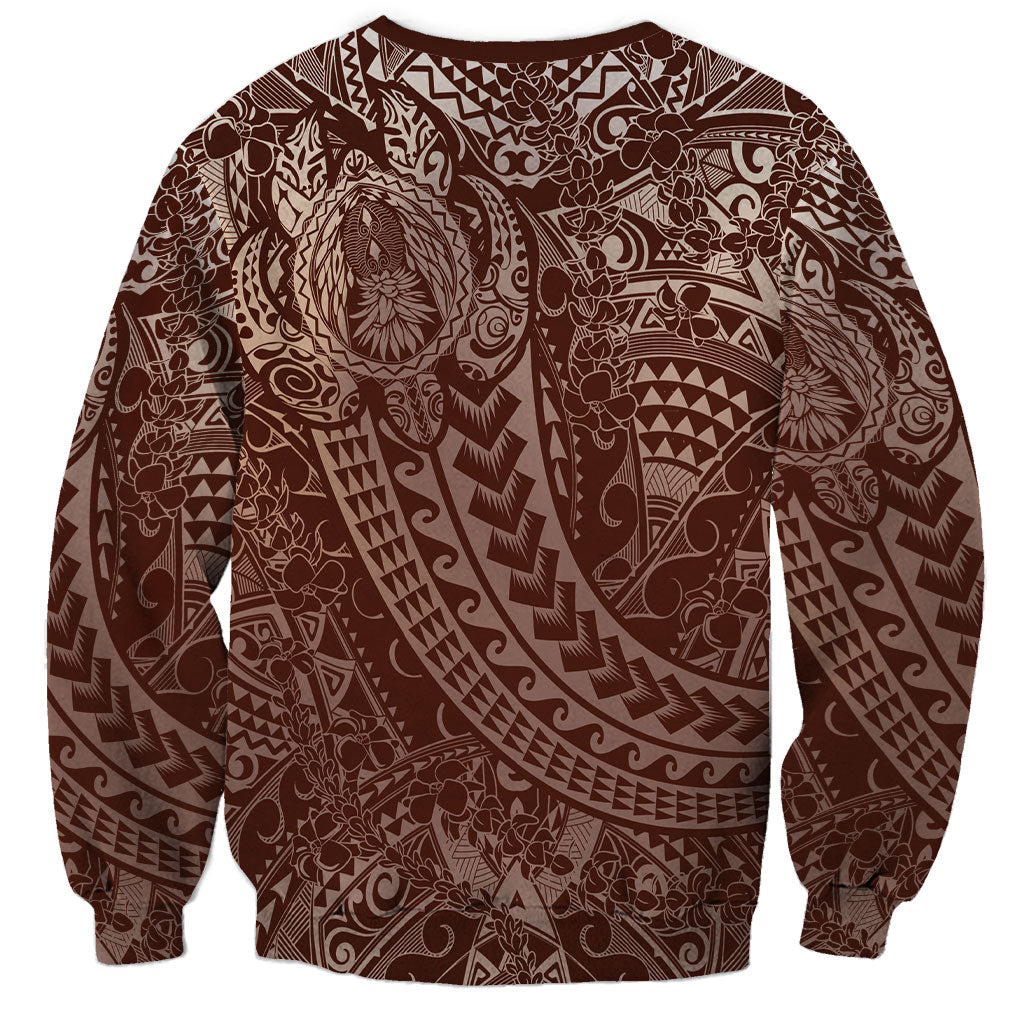 Hawaiian Turtles and Leis Sweatshirt Tribal Kakau Pattern Mocha Mousse Color LT03 - Polynesian Pride
