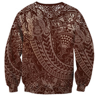 Hawaiian Turtles and Leis Sweatshirt Tribal Kakau Pattern Mocha Mousse Color LT03 - Polynesian Pride