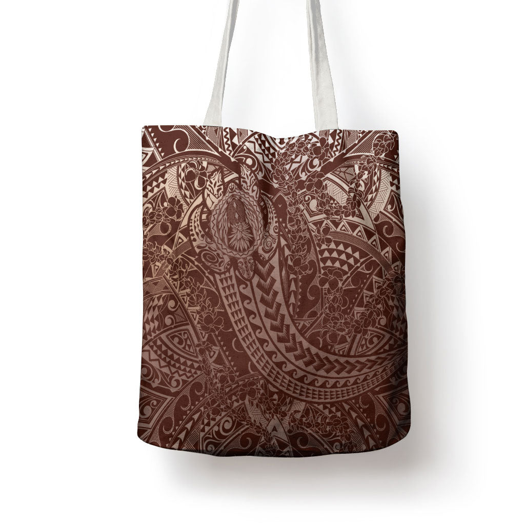 Hawaiian Turtles and Leis Tote Bag Tribal Kakau Pattern Mocha Mousse Color LT03 - Polynesian Pride