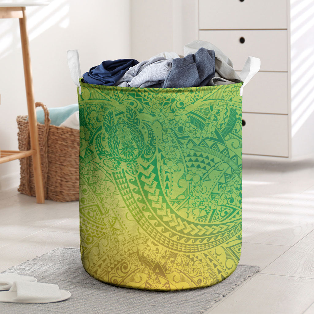 Hawaiian Turtles and Leis Laundry Basket Tribal Kakau Pattern Fresh Summer Vibe LT03 Green - Polynesian Pride