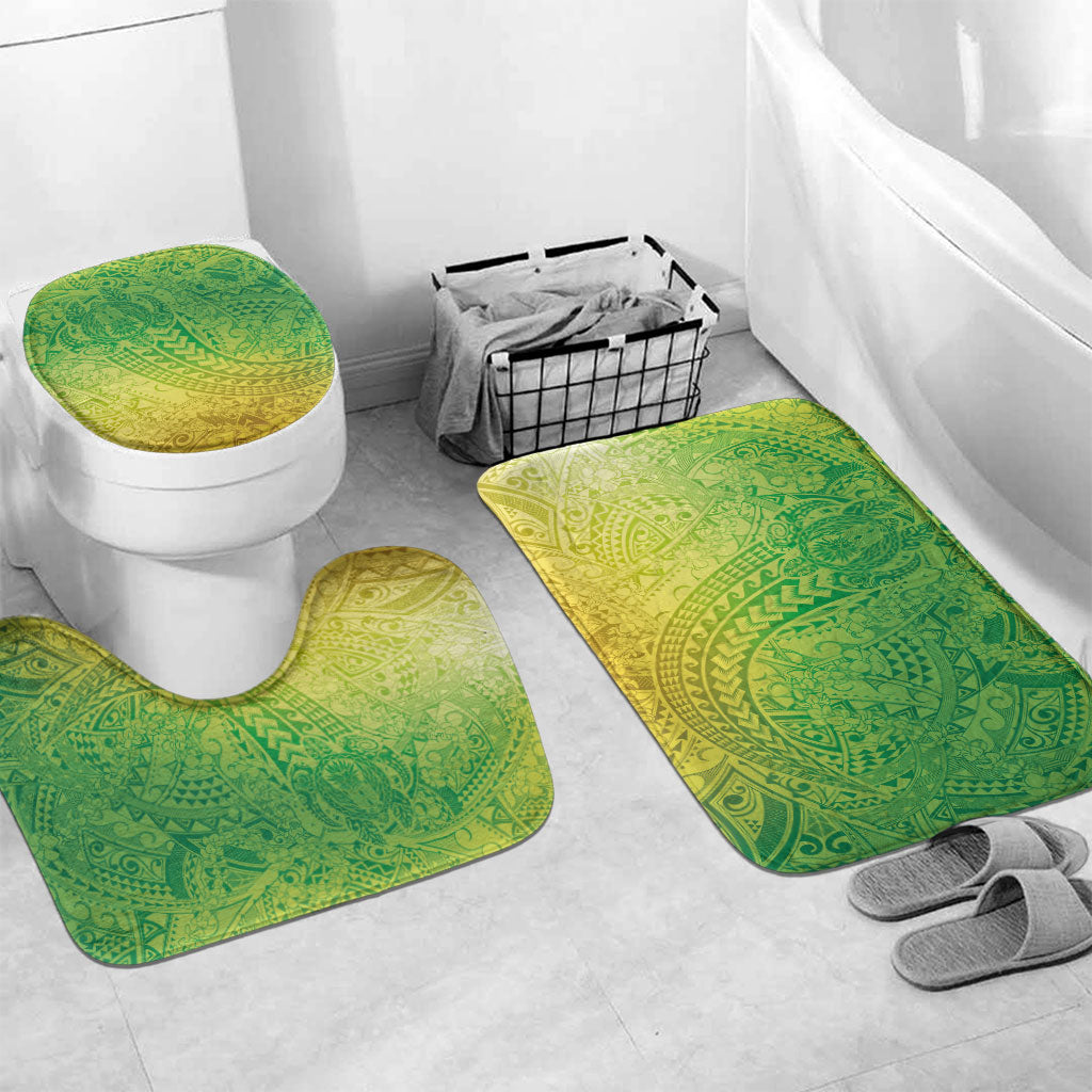 Hawaiian Turtles and Leis Bathroom Set Tribal Kakau Pattern Fresh Summer Vibe LT03 Mat Set Only (3 pcs) One Size Green - Polynesian Pride