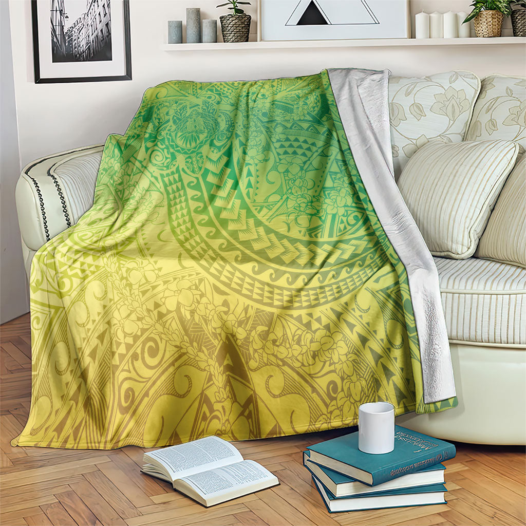 Hawaiian Turtles and Leis Blanket Tribal Kakau Pattern Fresh Summer Vibe LT03 Green - Polynesian Pride