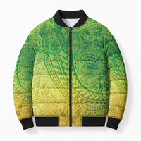 Hawaiian Turtles and Leis Bomber Puffer Jacket Tribal Kakau Pattern Fresh Summer Vibe LT03 Unisex Green - Polynesian Pride