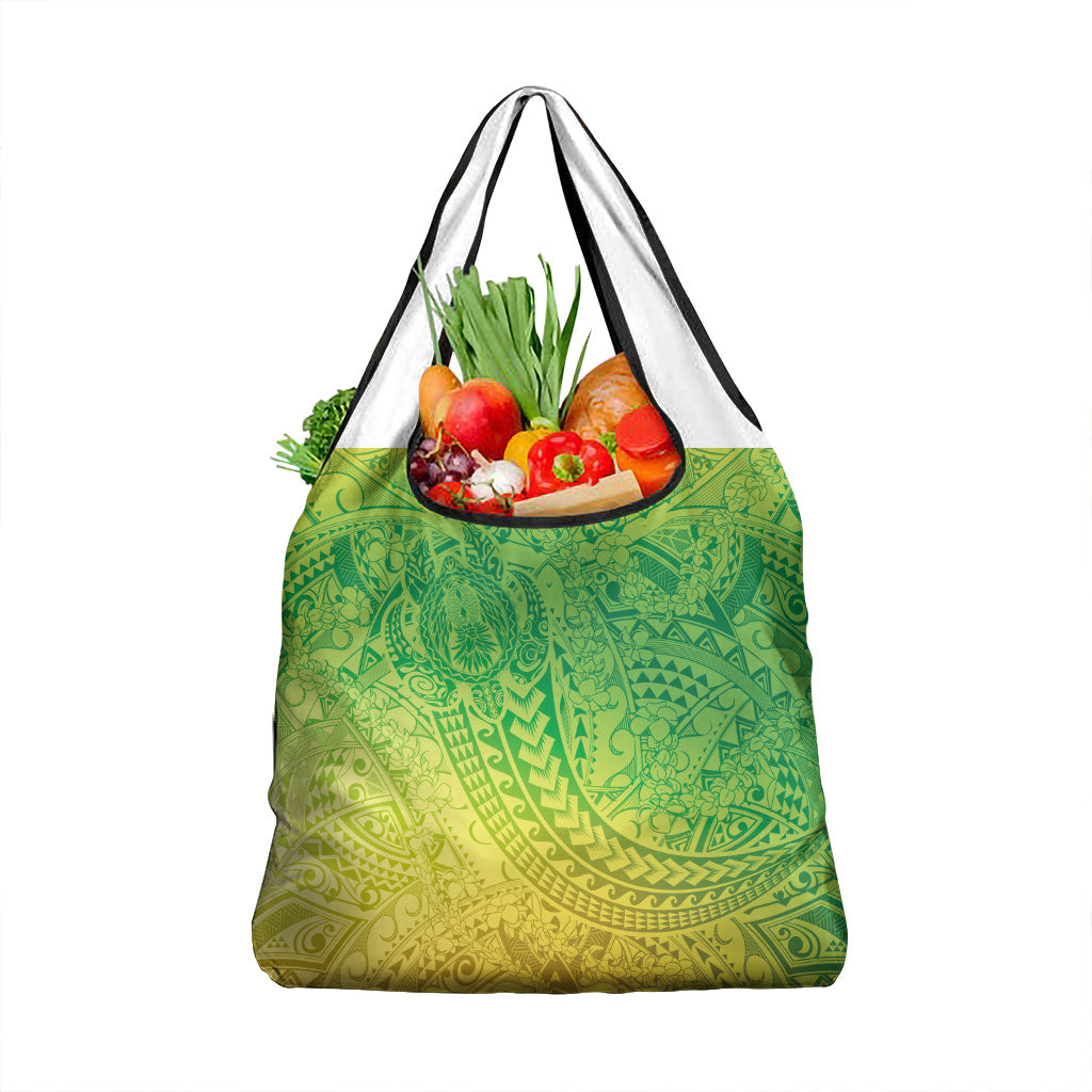 Hawaiian Turtles and Leis Grocery Bag Tribal Kakau Pattern Fresh Summer Vibe LT03 1-pack One Size Green - Polynesian Pride