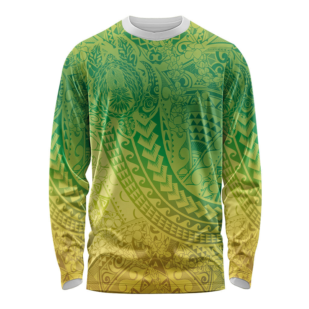 Hawaiian Turtles and Leis Long Sleeve Shirt Tribal Kakau Pattern Fresh Summer Vibe LT03 Unisex Green - Polynesian Pride
