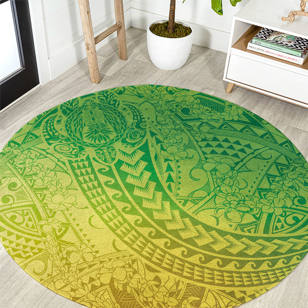 Hawaiian Turtles and Leis Round Carpet Tribal Kakau Pattern Fresh Summer Vibe LT03 Green - Polynesian Pride