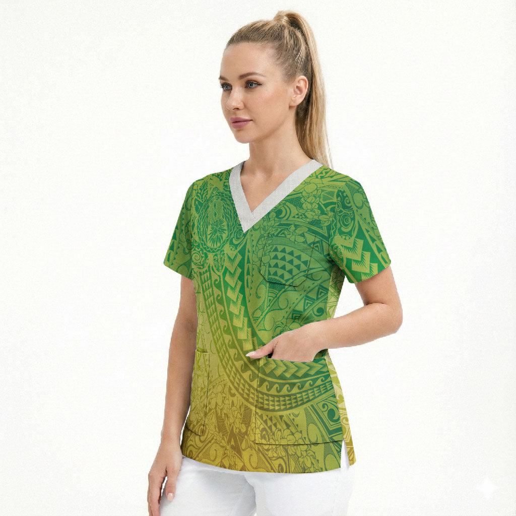 Hawaiian Turtles and Leis Scrub Top Tribal Kakau Pattern Fresh Summer Vibe LT03 - Polynesian Pride