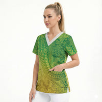 Hawaiian Turtles and Leis Scrub Top Tribal Kakau Pattern Fresh Summer Vibe LT03 - Polynesian Pride