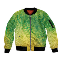 Hawaiian Turtles and Leis Sleeve Zip Bomber Jacket Tribal Kakau Pattern Fresh Summer Vibe LT03 Unisex Green - Polynesian Pride