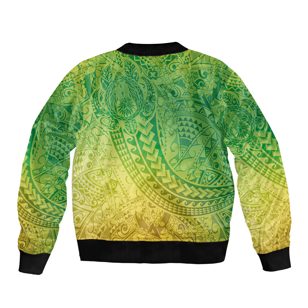 Hawaiian Turtles and Leis Sleeve Zip Bomber Jacket Tribal Kakau Pattern Fresh Summer Vibe LT03 - Polynesian Pride