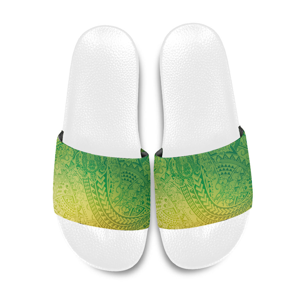 Hawaiian Turtles and Leis Slide Sandals Tribal Kakau Pattern Fresh Summer Vibe LT03 Green - Polynesian Pride