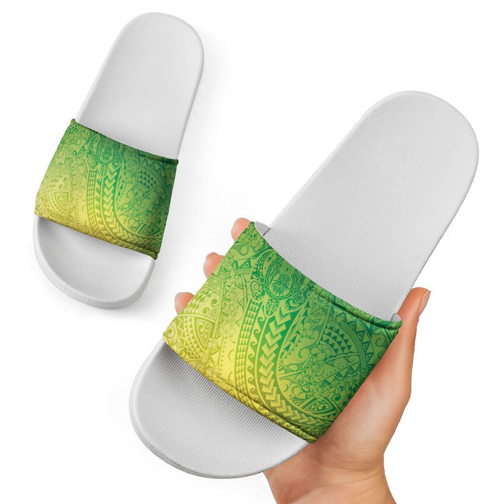 Hawaiian Turtles and Leis Slide Sandals Tribal Kakau Pattern Fresh Summer Vibe LT03 - Polynesian Pride