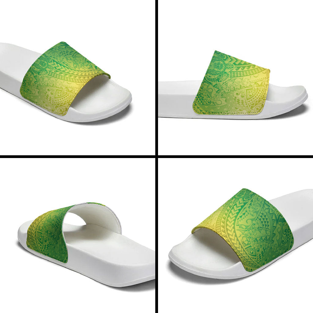 Hawaiian Turtles and Leis Slide Sandals Tribal Kakau Pattern Fresh Summer Vibe LT03 - Polynesian Pride