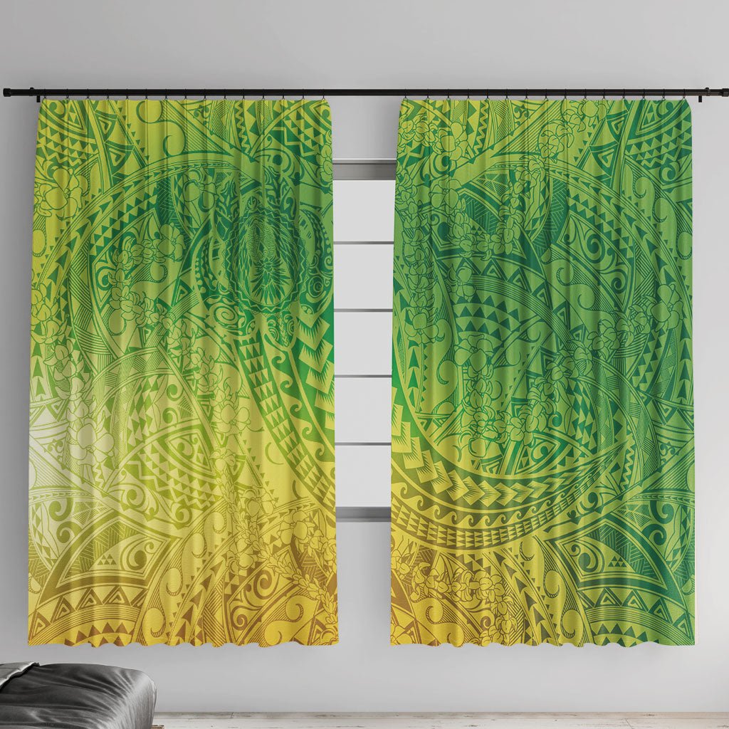 Hawaiian Turtles and Leis Window Curtain Tribal Kakau Pattern Fresh Summer Vibe LT03 With Hooks Green - Polynesian Pride