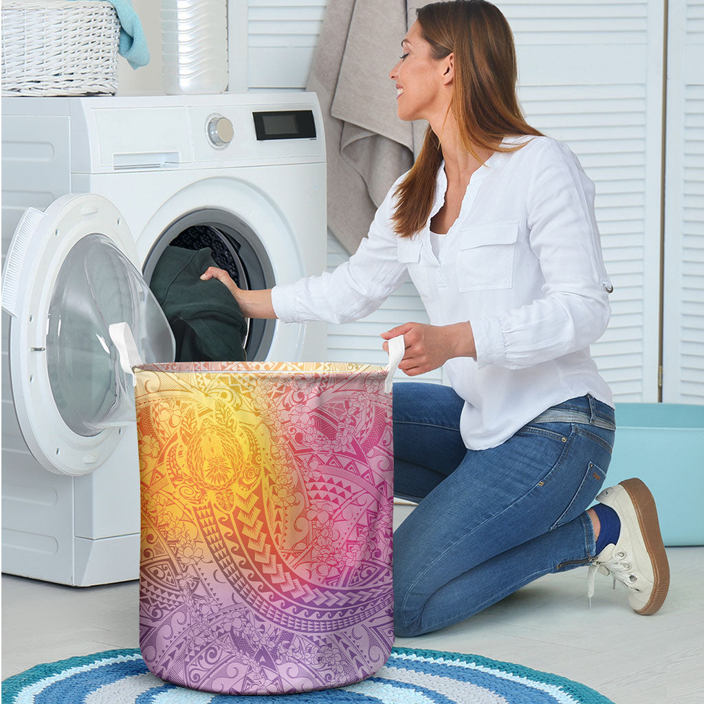 Hawaiian Turtles and Leis Laundry Basket Tribal Kakau Pattern Magical Rainbow Sky LT03 - Polynesian Pride