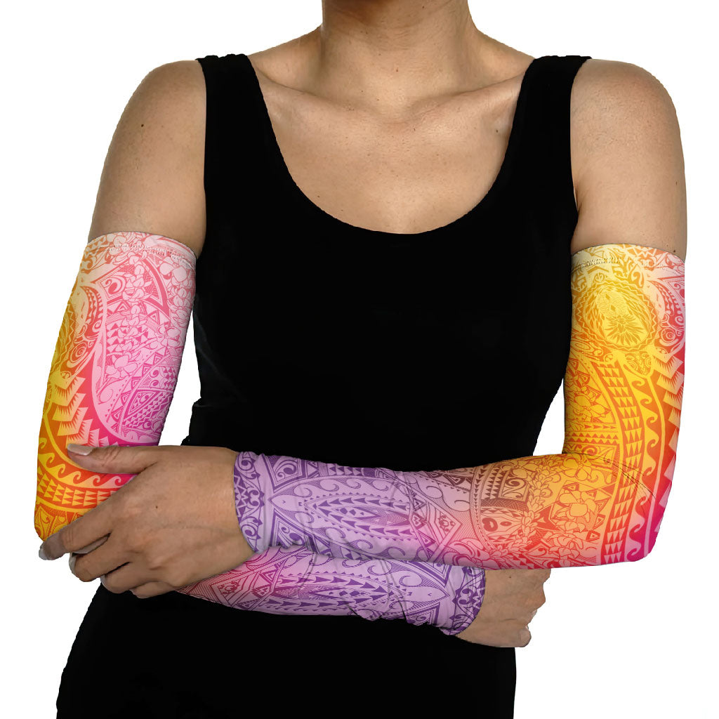 Hawaiian Turtles and Leis Arm Sleeves Tribal Kakau Pattern Magical Rainbow Sky LT03 - Polynesian Pride