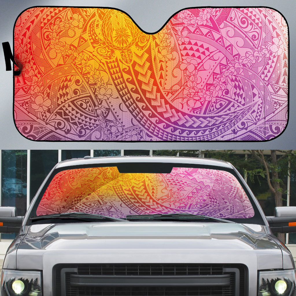 Hawaiian Turtles and Leis Auto Sun Shade Tribal Kakau Pattern Magical Rainbow Sky LT03 Multicolor - Polynesian Pride