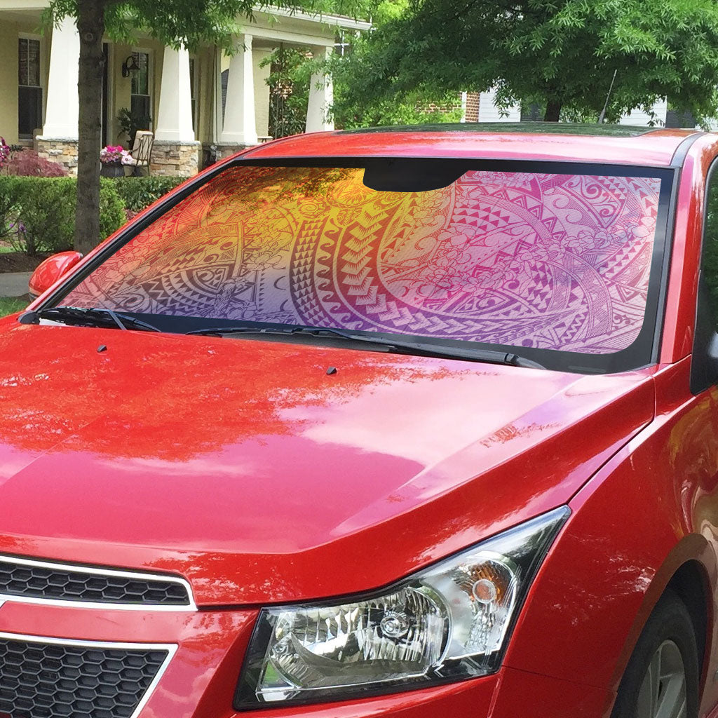 Hawaiian Turtles and Leis Auto Sun Shade Tribal Kakau Pattern Magical Rainbow Sky LT03 - Polynesian Pride