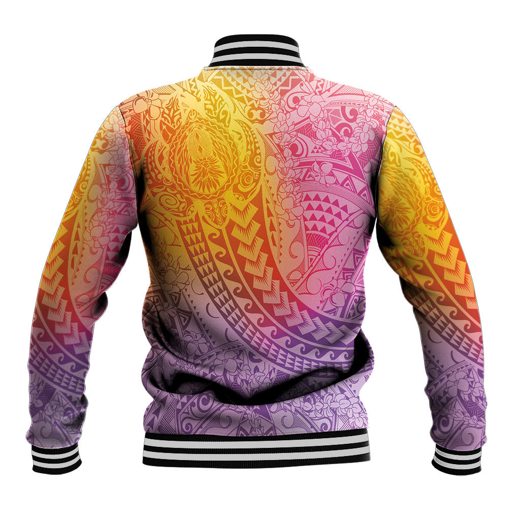 Hawaiian Turtles and Leis Baseball Jacket Tribal Kakau Pattern Magical Rainbow Sky LT03 - Polynesian Pride